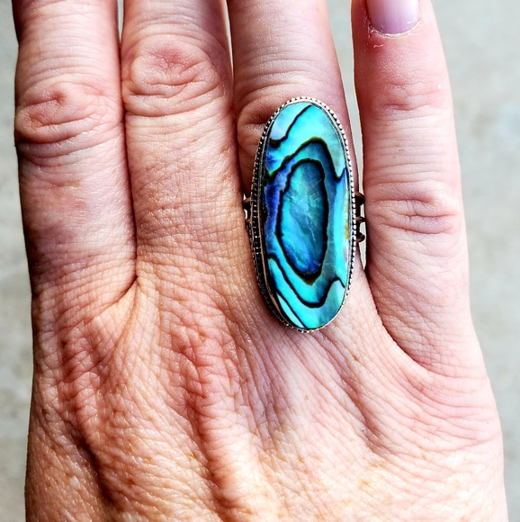 New Oversized Abalone Shell 925 Silver Statement Ring. - Picture 2 of 12